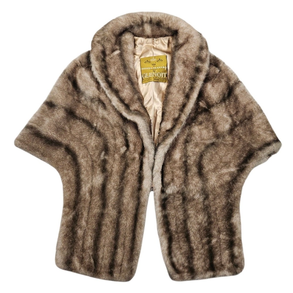 Vintage Glenoit Regina Glenara Faux Fur Cape Stole Mink Style Brown One Size